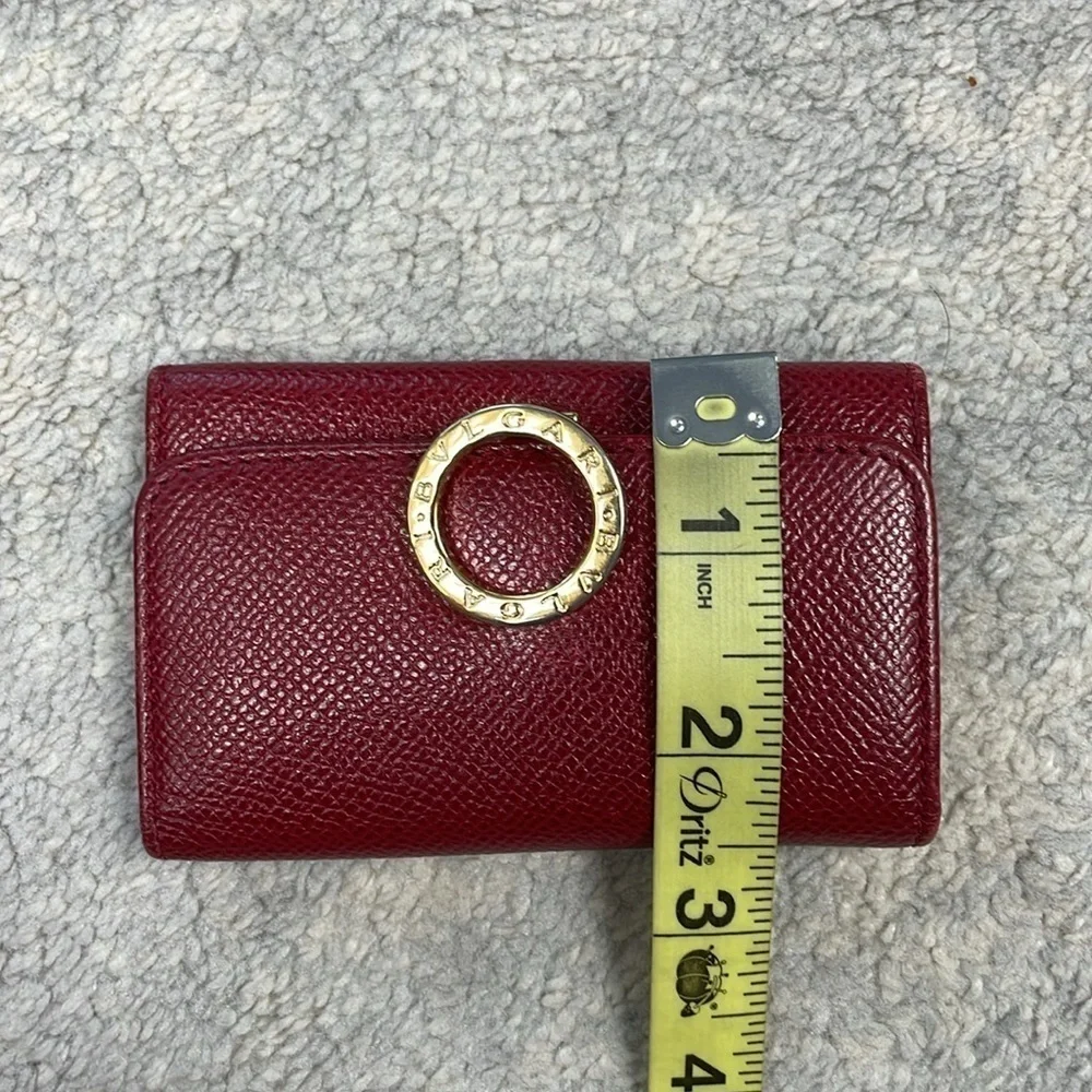 Bvlgari Red Pebbled Leather Compact Key Holder Designer Luxury